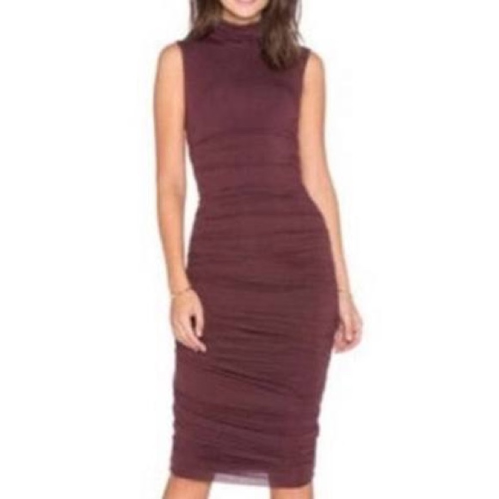 Anthropologie bailey44 midi dress, ruched mock neck, burgundy wine maroon dress